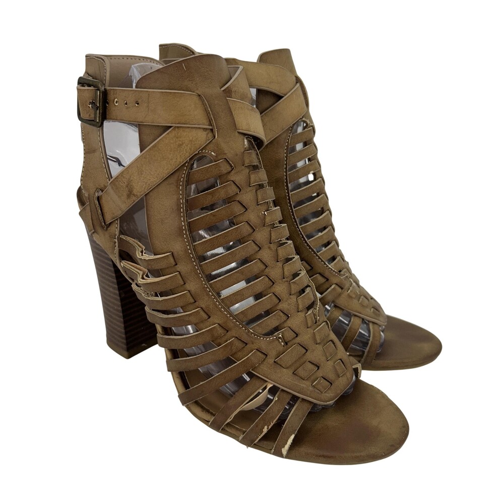 Bamboo Sandals Shoes Womens Size 8 Brown Gladiator Strappy Caged Heel FAITH-18S